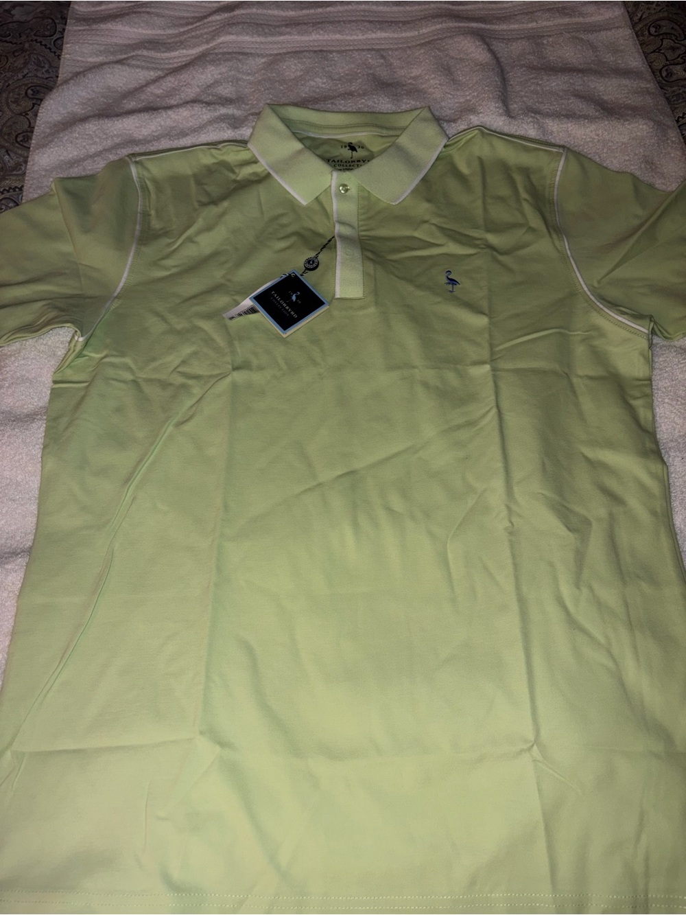 Tailorbyrd Lime Polo with Embroidered Flamingo